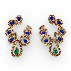 Ladonna Küpe - Yeşil kuvars, lab safir ve garnet 925 ayar altın kaplama gümüş küpe #1x675sr