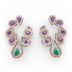 Ladonna Küpe - Kök zümrüt, ametist ve beyaz zirkon 18 ayar rose altın küpe #1xl9rkj