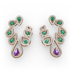 Ladonna Küpe - Ametist, yeşil kuvars ve swarovski 925 ayar rose altın kaplama gümüş küpe #1xn5u46