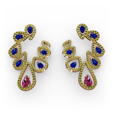 Rodolit garnet, lab safir ve peridot 8 ayar rose altın küpe