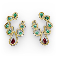 Garnet, yeşil kuvars ve sitrin 8 ayar beyaz altın küpe