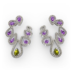 Ladonna Küpe - Peridot, ametist ve dumanlı kuvars 925 ayar gümüş küpe #1xvfa6f