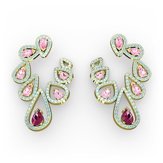 Ladonna Küpe - Rodolit garnet, pembe kuvars ve akuamarin 18 ayar altın küpe #1xx4pgh