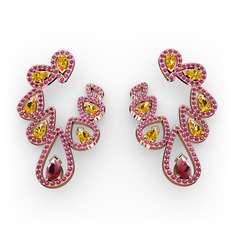 Kök yakut, sitrin ve rodolit garnet 8 ayar rose altın küpe