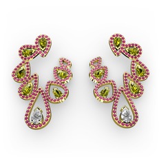 Ladonna Küpe - Swarovski, peridot ve rodolit garnet 8 ayar altın küpe #1xyrmkn