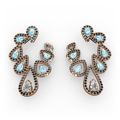 Ladonna Küpe - Beyaz zirkon, akuamarin ve siyah zirkon 8 ayar rose altın küpe #1y3w1vi