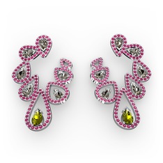 Ladonna Küpe - Peridot, dumanlı kuvars ve rodolit garnet 925 ayar gümüş küpe #1yek3pn