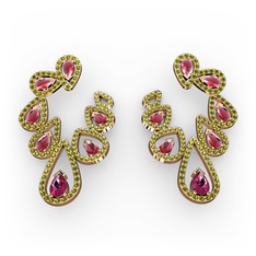 Ladonna Küpe - Rodolit garnet, kök yakut ve peridot 8 ayar rose altın küpe #1yhjsir