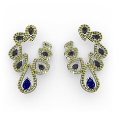 Lab safir, siyah zirkon ve peridot 925 ayar gümüş küpe
