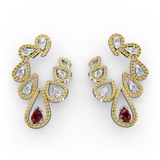 Garnet, swarovski ve sitrin 8 ayar beyaz altın küpe