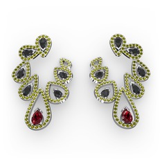 Garnet, siyah zirkon ve peridot 925 ayar gümüş küpe