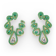 Beyaz zirkon ve yeşil kuvars 925 ayar altın kaplama gümüş küpe