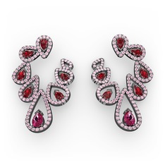 Ladonna Küpe - Rodolit garnet, garnet ve pembe kuvars 925 ayar siyah rodyum kaplama gümüş küpe #2619xb
