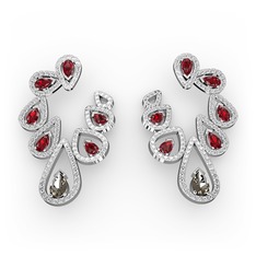 Dumanlı kuvars, garnet ve swarovski 925 ayar gümüş küpe