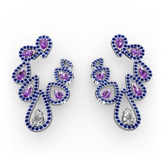 Ladonna Küpe - Beyaz zirkon, ametist ve lab safir 18 ayar beyaz altın küpe #2lwek7