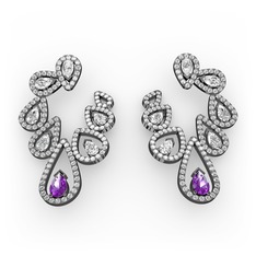 Ladonna Küpe - Ametist, swarovski ve beyaz zirkon 925 ayar siyah rodyum kaplama gümüş küpe #2pe5k7