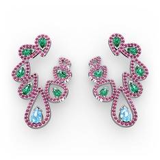 Ladonna Küpe - Akuamarin, yeşil kuvars ve rodolit garnet 14 ayar beyaz altın küpe #2ugs1c