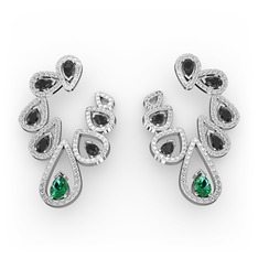 Ladonna Küpe - Yeşil kuvars, siyah zirkon ve pırlanta 14 ayar beyaz altın küpe (2.882 karat) #2wx1nz