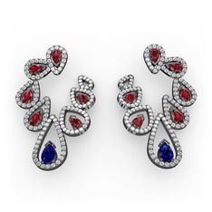 Ladonna Küpe - Lab safir, garnet ve pırlanta 925 ayar siyah rodyum kaplama gümüş küpe (2.882 karat) #2xnwpi