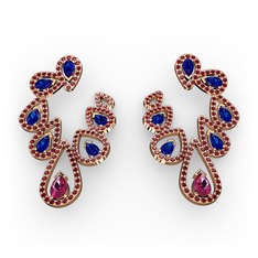 Rodolit garnet, lab safir ve garnet 14 ayar rose altın küpe