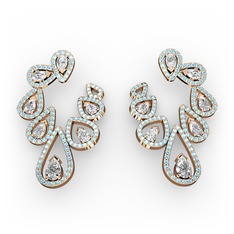 Swarovski, beyaz zirkon ve akuamarin 8 ayar rose altın küpe