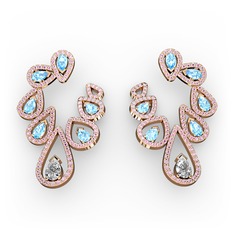 Ladonna Küpe - Swarovski, akuamarin ve pembe kuvars 8 ayar rose altın küpe #3nempk