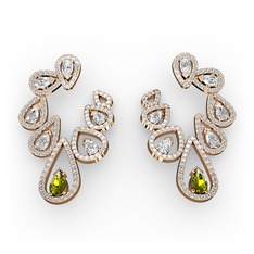 Peridot, beyaz zirkon ve swarovski 8 ayar rose altın küpe