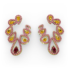 Garnet, sitrin ve rodolit garnet 14 ayar altın küpe