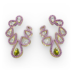 Ladonna Küpe - Peridot, swarovski ve ametist 14 ayar altın küpe #3q5is7