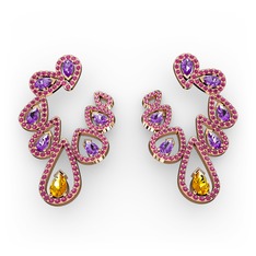 Ladonna Küpe - Sitrin, ametist ve rodolit garnet 18 ayar rose altın küpe #3zn345