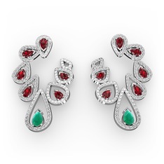 Kök zümrüt, garnet ve swarovski 925 ayar gümüş küpe