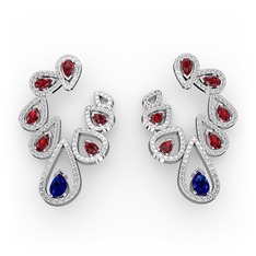 Lab safir, garnet ve beyaz zirkon 925 ayar gümüş küpe