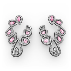 Ladonna Küpe - Beyaz zirkon ve pembe kuvars 925 ayar siyah rodyum kaplama gümüş küpe #419x2i