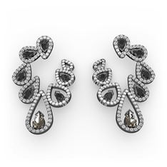 Dumanlı kuvars, siyah zirkon ve beyaz zirkon 925 ayar siyah rodyum kaplama gümüş küpe