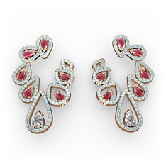 Ladonna Küpe - Swarovski, kök yakut ve akuamarin 8 ayar rose altın küpe #49ajeu