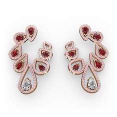 Ladonna Küpe - Swarovski, garnet ve pembe kuvars 925 ayar rose altın kaplama gümüş küpe #4ffhv3