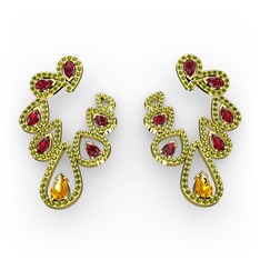 Ladonna Küpe - Sitrin, garnet ve peridot 8 ayar altın küpe #4i700u