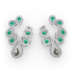 Ladonna Küpe - Dumanlı kuvars, kök zümrüt ve swarovski 18 ayar beyaz altın küpe #4ocekr