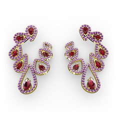 Ladonna Küpe - Kök yakut, garnet ve ametist 18 ayar altın küpe #4s6b5s