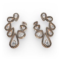 Swarovski, beyaz zirkon ve siyah zirkon 8 ayar rose altın küpe