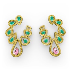 Ladonna Küpe - Pembe kuvars, kök zümrüt ve sitrin 18 ayar altın küpe #4ykao5