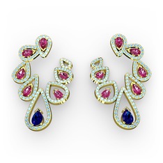 Ladonna Küpe - Lab safir, rodolit garnet ve akuamarin 18 ayar altın küpe #4ym3kw