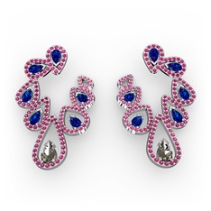 Dumanlı kuvars, lab safir ve rodolit garnet 925 ayar gümüş küpe