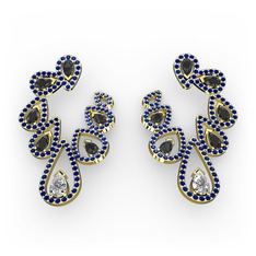 Ladonna Küpe - Swarovski, siyah zirkon ve lab safir 18 ayar altın küpe #5370er