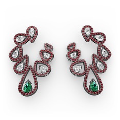 Ladonna Küpe - Yeşil kuvars, swarovski ve garnet 925 ayar siyah rodyum kaplama gümüş küpe #5chmhg