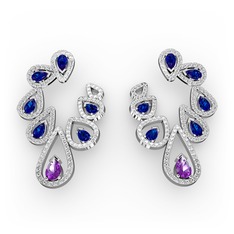 Ametist, lab safir ve swarovski 925 ayar gümüş küpe