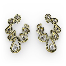 Ladonna Küpe - Swarovski, dumanlı kuvars ve siyah zirkon 18 ayar altın küpe #5frx0x