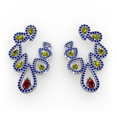 Garnet, peridot ve lab safir 14 ayar beyaz altın küpe