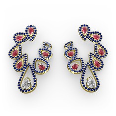 Ladonna Küpe - Swarovski, kök yakut ve lab safir 18 ayar altın küpe #5in0su