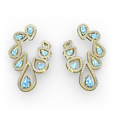 Akuamarin ve swarovski 8 ayar altın küpe